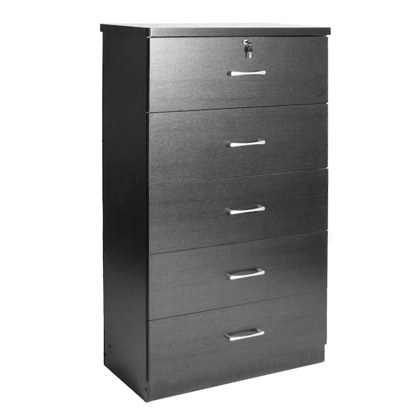 Better Home 15.75 in. D x 31.5 in. W x 56 in. H Olivia Wooden Tall 5 Drawer Chest Bedroom Dresser in Black 616859965713 - main